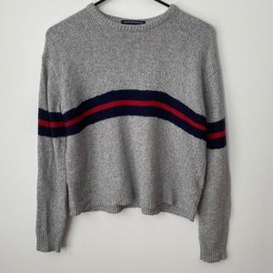 Brandy Melville Crew Neck Grey Striped Sweater